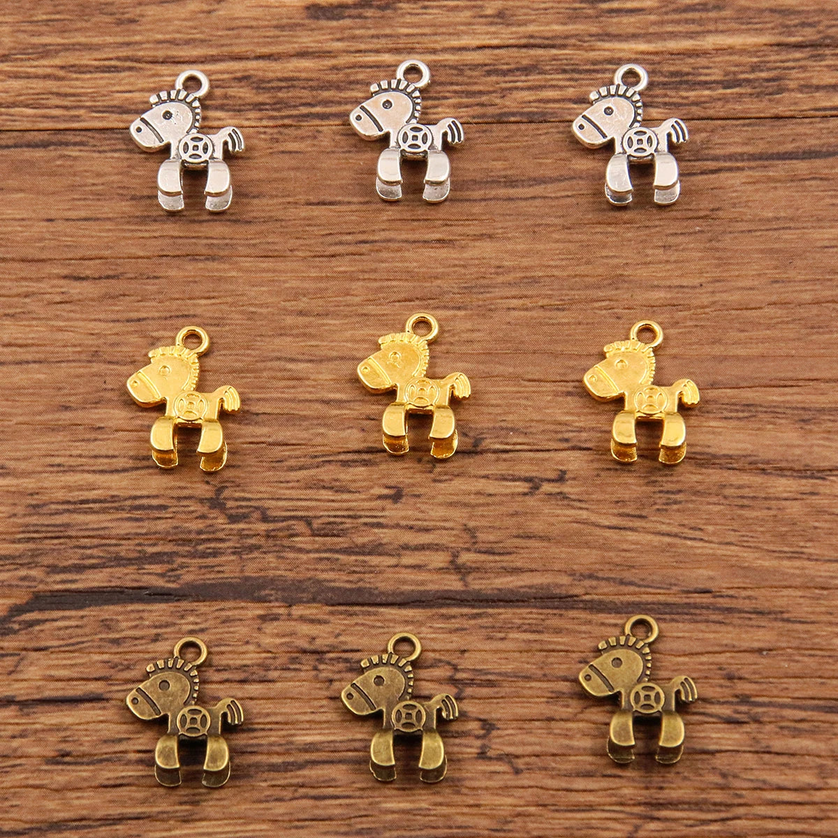 30PCS 3 Color 11X15mm New Product Alloy Double Sided 3D Pony Charms For Jewelry Making DIY Handmade Small Animal Pendant