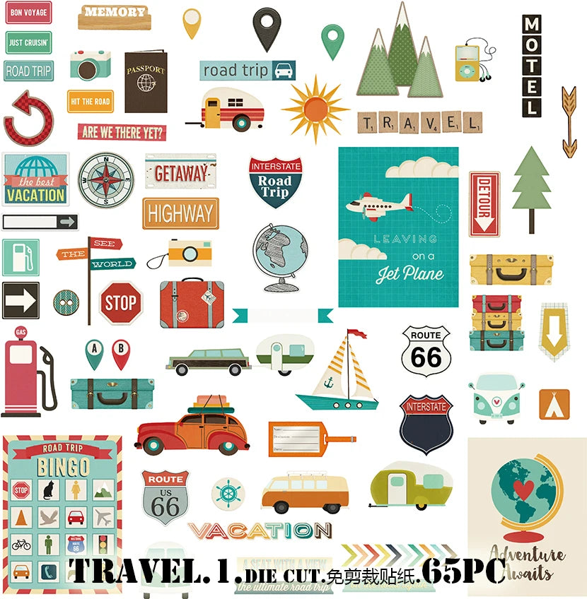 64PCS travel Stickers Crafts And Scrapbooking stickers book Student label Decorative sticker DIY Stationery