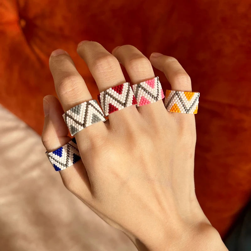 Fairywoo Gothic Ring Set Geometric Handmade Rings For Women Accessory New Designs Jewelry Wholesale Luxury Glass Beads Accessory