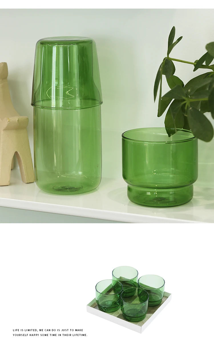 Green Glass Teacup Set for Home Office Use Heat-Resistant Glass Durable with Green Milk Mug Jug with Cup Coffee Mugs