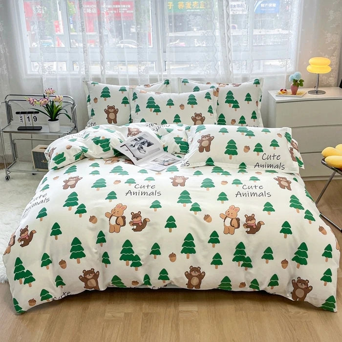 Colorful Polka Dot Cotton Duvet Cover Set with Zipper Cute Bear Bedding Sets for Men & Women, Luxury Reversible Comforter Covers