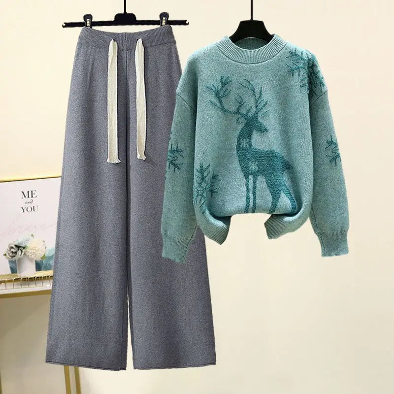 Autumn and Winter Set Women's New Western Style Knitted Sweater Women's Loose and Slimming Casual Pants Two Piece Set Fashion