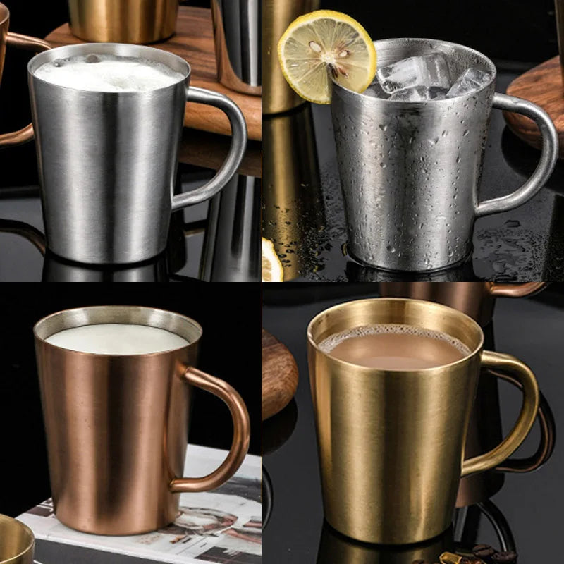 300ml 304 Stainless Steel Double Layer Mugs Portable Creative Water Cup Heat Insulation Cup Drinkware Household Kitchen Supplies