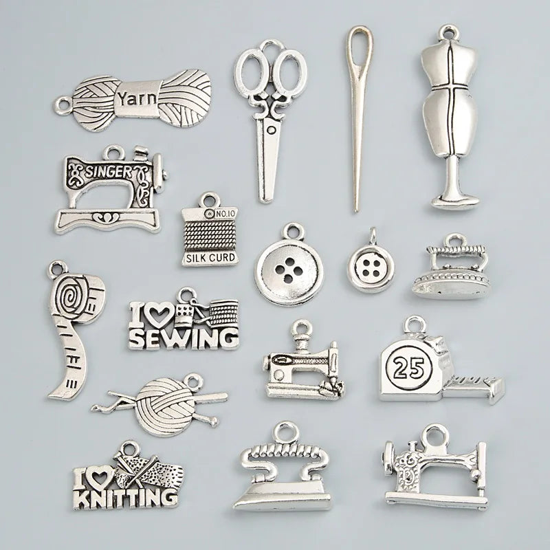 30pcs Random Mix Silver Color Cute Sewing Machines Charms Tape Measure Pendant Jewelry Making DIY Handmade Findings Accessories