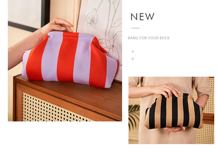 Summer Beach Clutch Bag for Women Woven Crochet Handbags Purses Knitting Dumpling Clutch Ruched Cute Cloud Casual Colorblock Bag