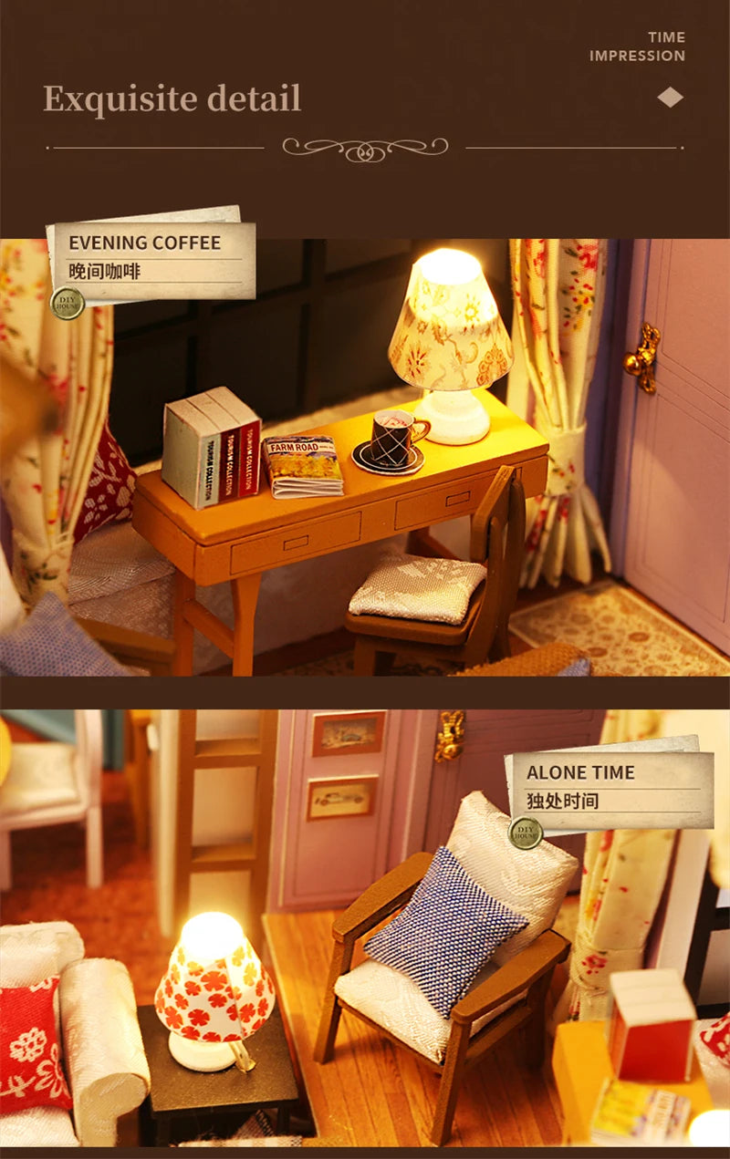 DIY Wooden Joey‘s Apartment Casa Miniature Building Kits Bookend With Lights Assembled Bookshelf Home Decoration Friends Gifts