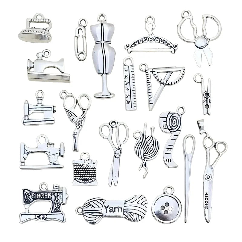 Mix 100/bag 100 vintage sewing machine small scissors hanger tape measure zinc alloy pendant necklace DIY jewelry pendant