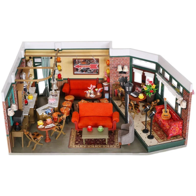 DIY Wooden Joey‘s Apartment Casa Miniature Building Kits Bookend With Lights Assembled Bookshelf Home Decoration Friends Gifts