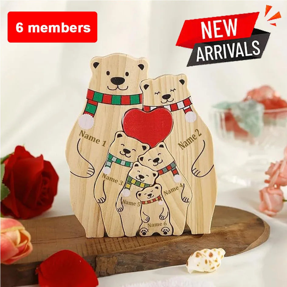 Custom Name Wooden Bear Family Ornaments Personalized Wood Carving Bear Puzzle Christmas Birthday Gift home decor action figure Valentines Gift