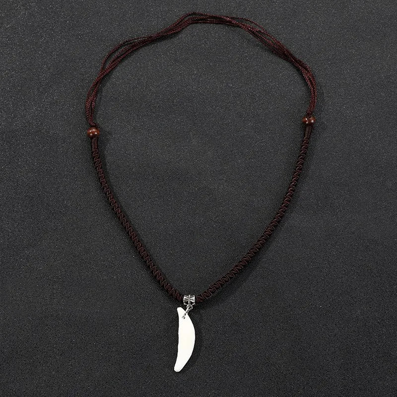 Embrace Roots Prehistoric Caveman Tribal Prayer Necklace Unisex White Wolf Teeth Pendant Necklace