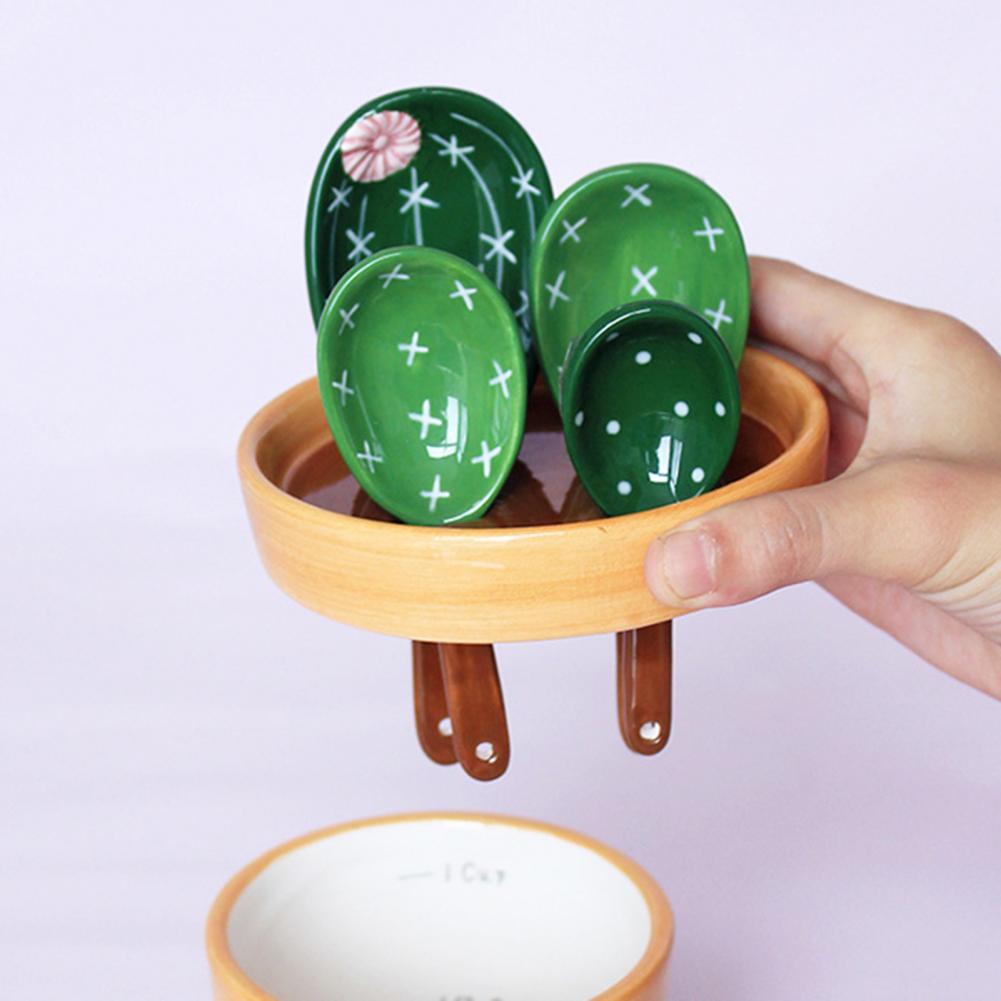 1 Set Food SpoonRice Spoon Unique Portable Measuring Spoon Lovely Cactus Shape Kitchen Gadget