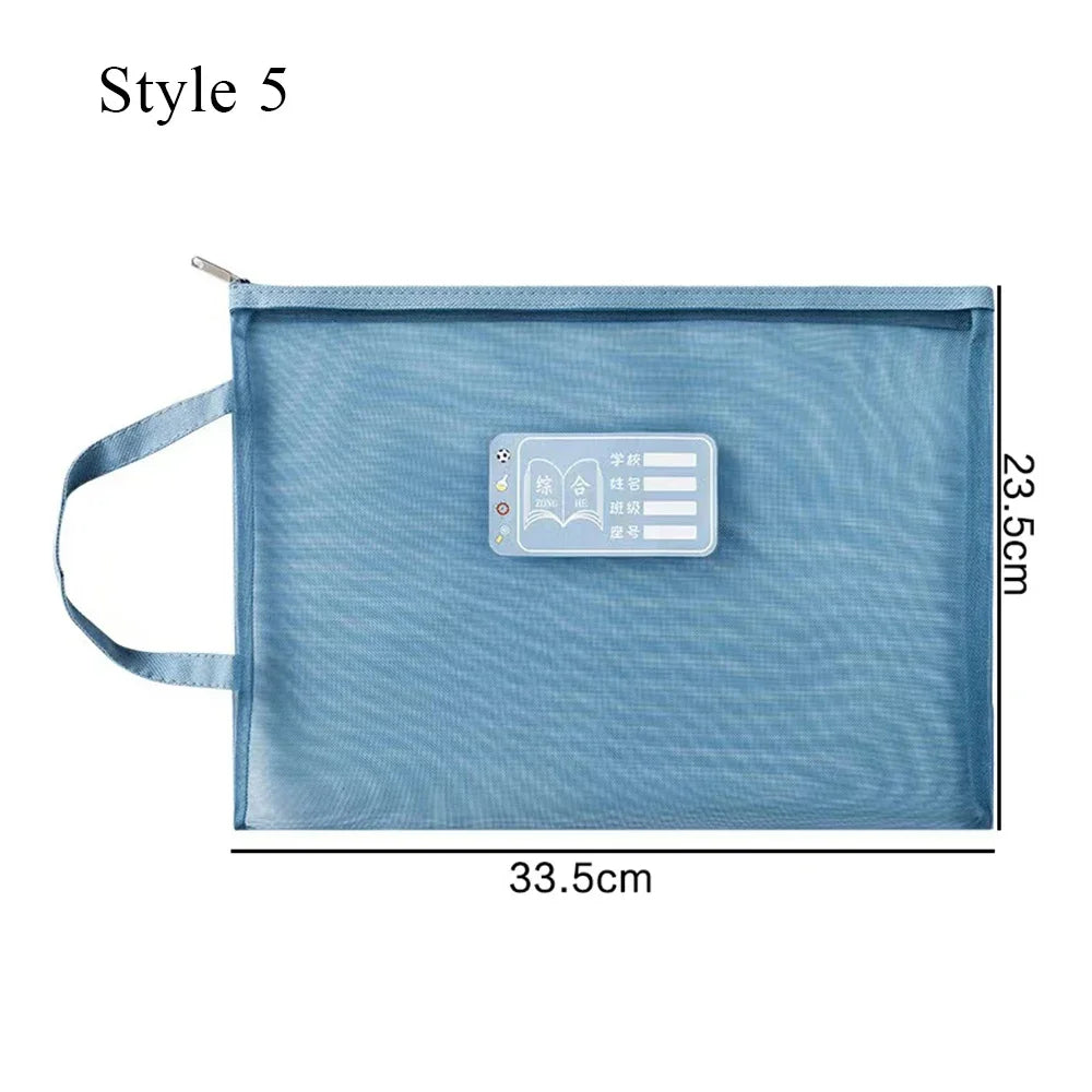 A4 Stationery Storage Bag Double-layer Mesh Zipper Bag Large Capacity Organizer Cosmetic Makeup Bag Transparent File Folders