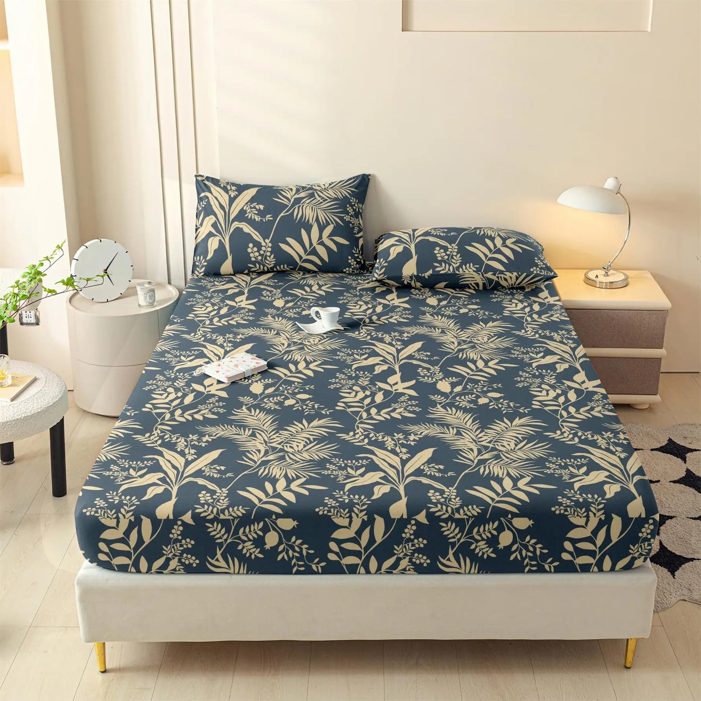 The New Three-piece Fitted Skin-friendly Cotton Printed Bed Cover Mattress Cover with Pillowcase Double Use Bedding 200x220