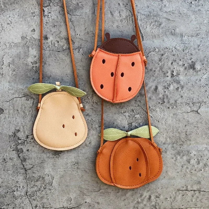 Cute Cartoon Children Bags Girls Pear Small Crossbody Bag Mini Pumpkin/Ladybug Handbag Shoulder Bag for Storing Small Items