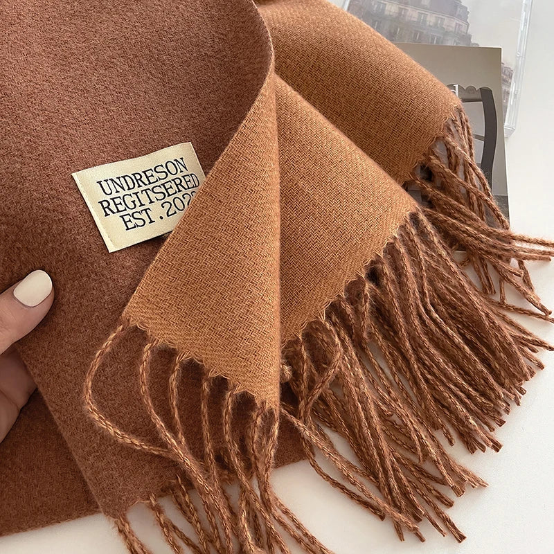 2023 New Fashion Cashmere Scarf Warm Winter for Women Korean Style Knitted Solid Color Double Sided Wraps Neckerchief