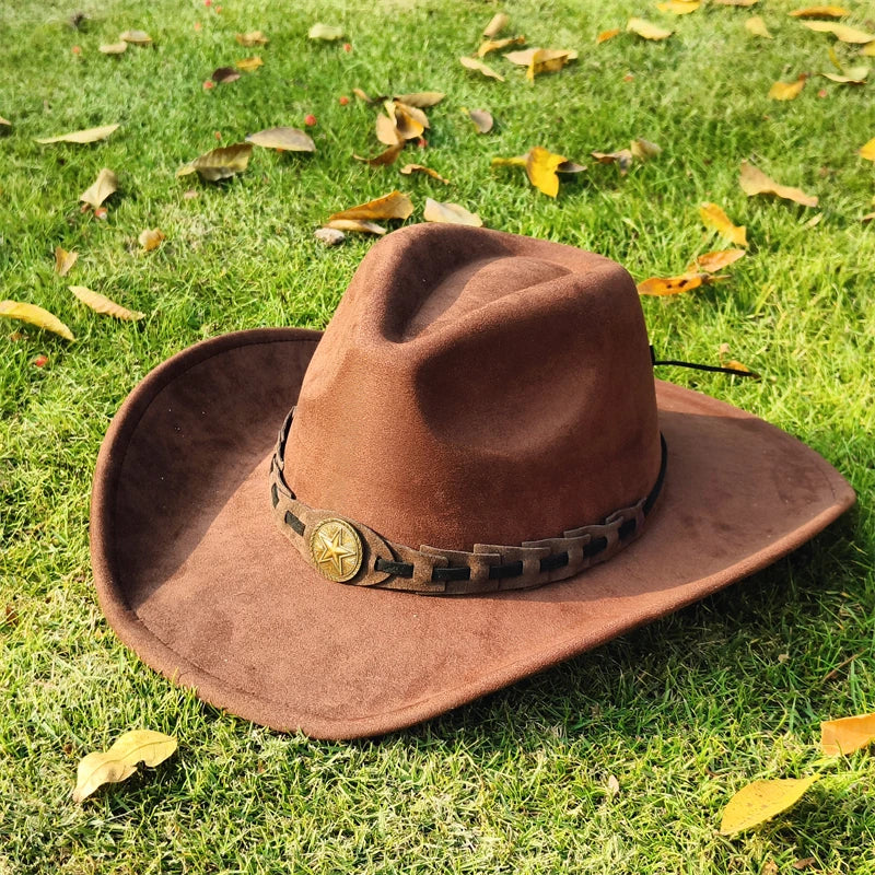 vegan suede Cowboy Hat for men retro suede cowboy Hat women Jazz hat wide brim Felt Fedora Hat vintage Panama sombrero hombre