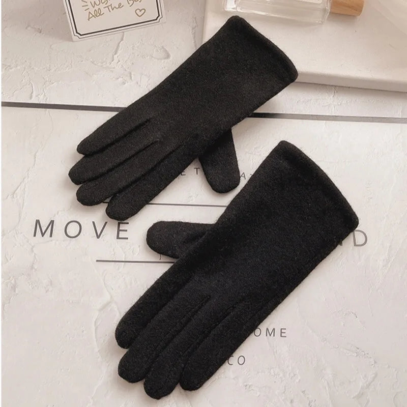 Women's Winter Cashmere Touch Screen Warm Gloves Outdoor Riding Plus Velvet Thicken Wool Bow Full Finger Driving Mittens S29