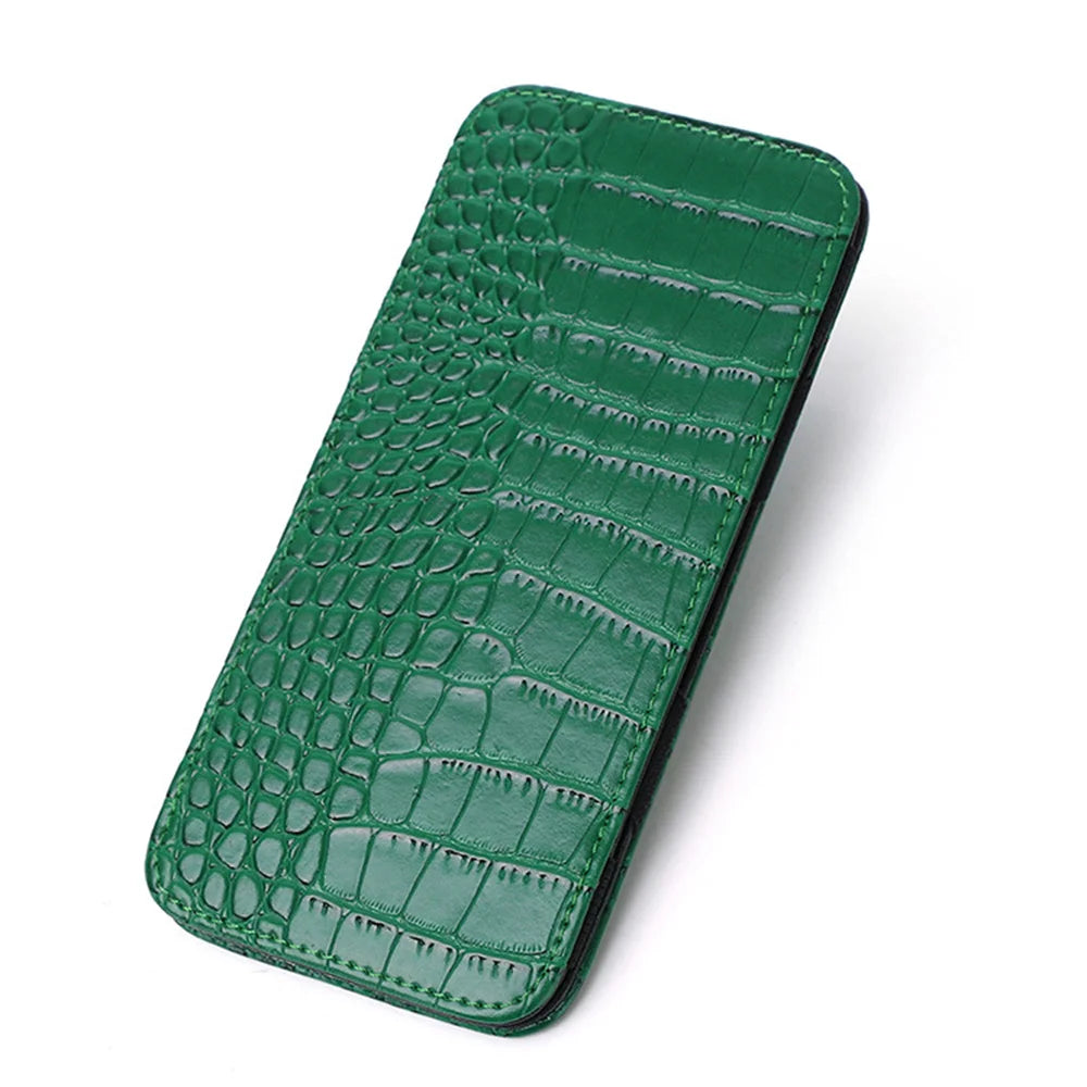 Long Crocodile Print Money Clip Men Multicard Slot Pu Leather Card Case Travel Document Organization Solid Color Women'S Wallet