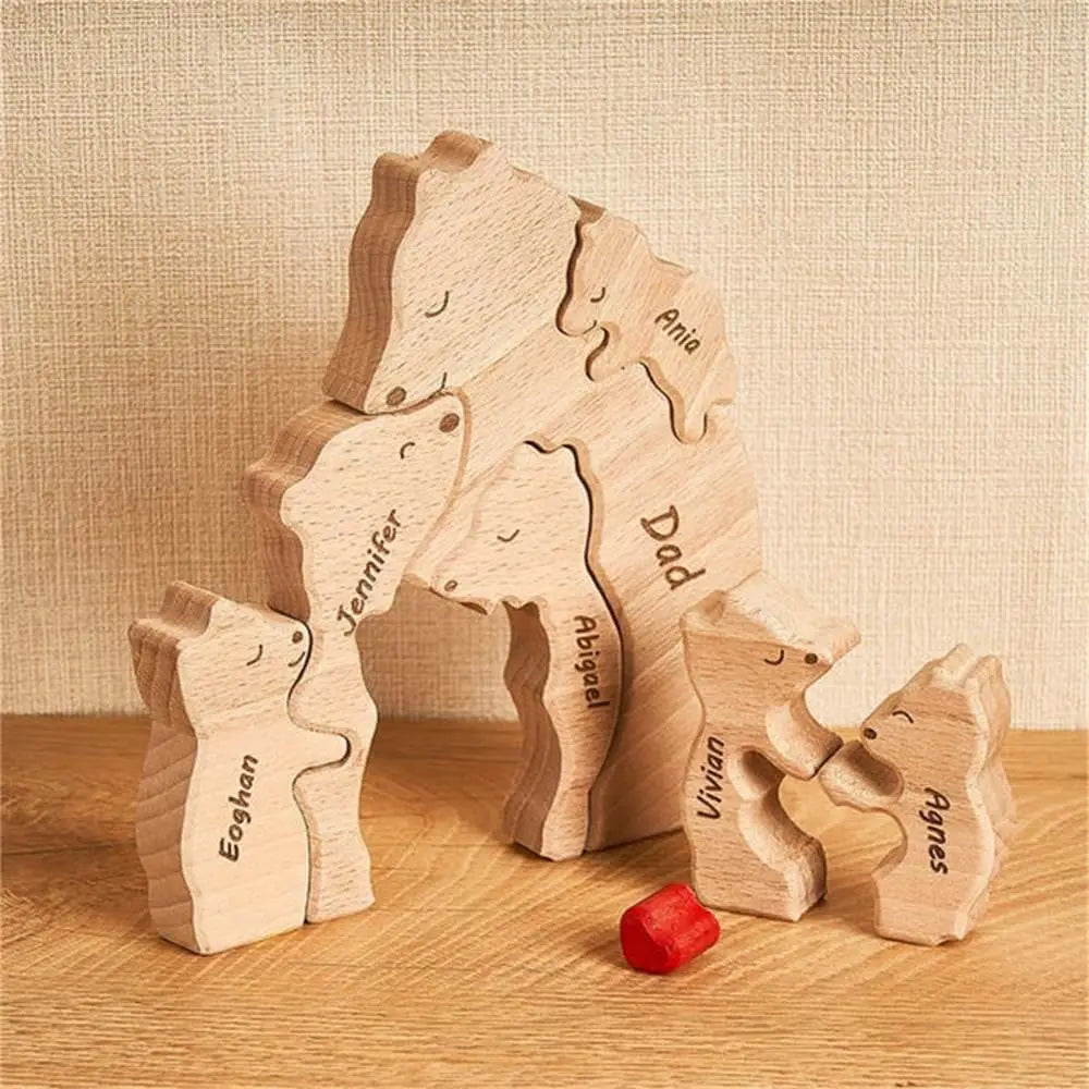 Name Personalized Custom Mother's Birthday Gift Family Names Sculpture Wood Puzzle Bear Family Heart Puzzles Home Decoration Valentines Gift