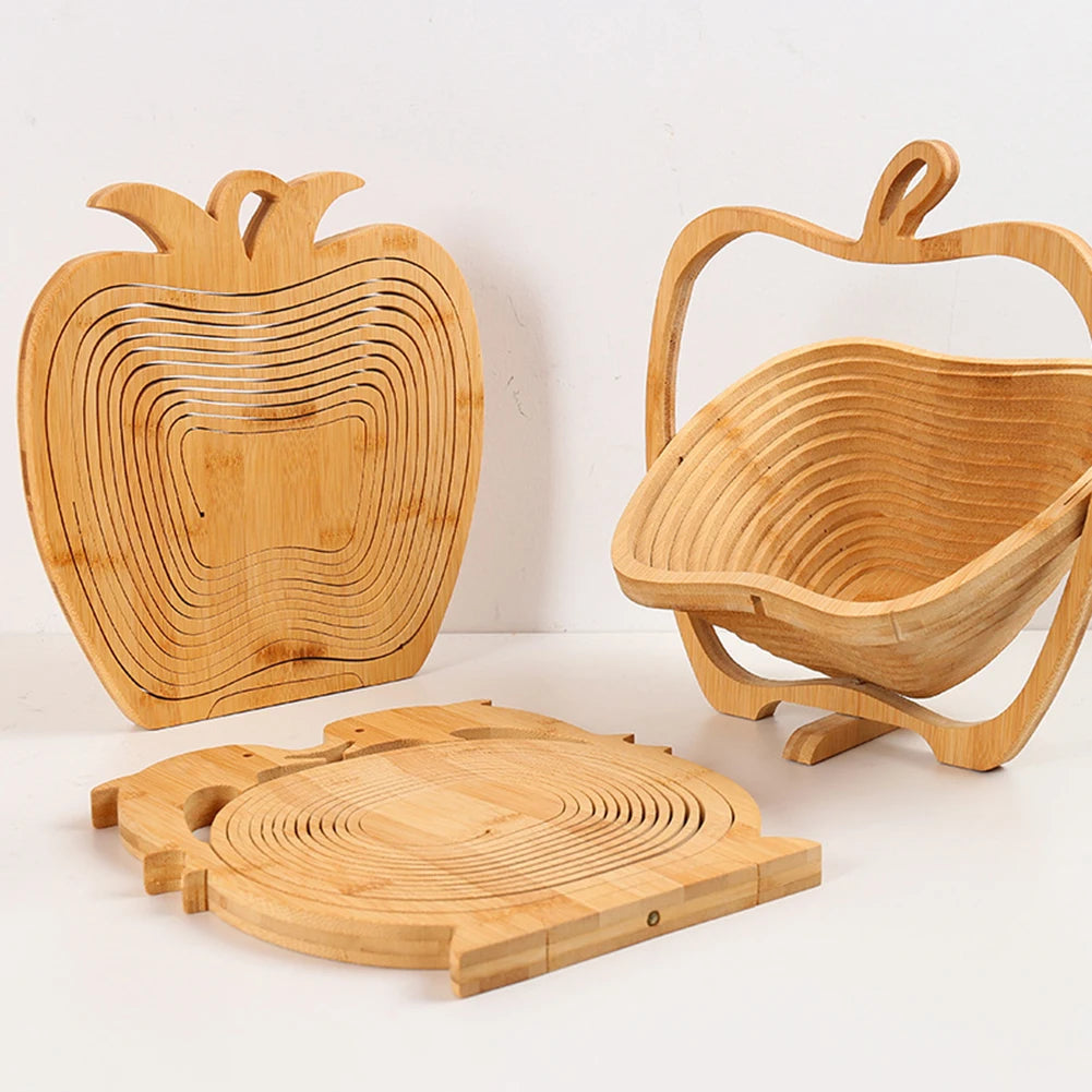 Foldable Fruit Basket Portable Bamboos Creative Snack Plate For Christmas Party Eco-Friendly Food Storage Organizer Kitchen Tool