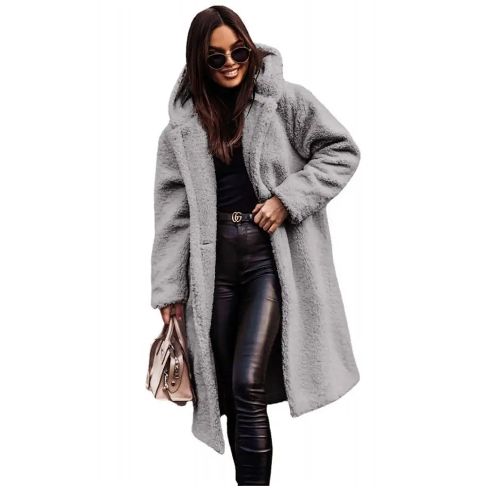 Women Luxury Faux Fur Coat Teddy Fleece Hooded Robe Sherpa Fluffy Chic Cardigan Winter Plush Overcoat