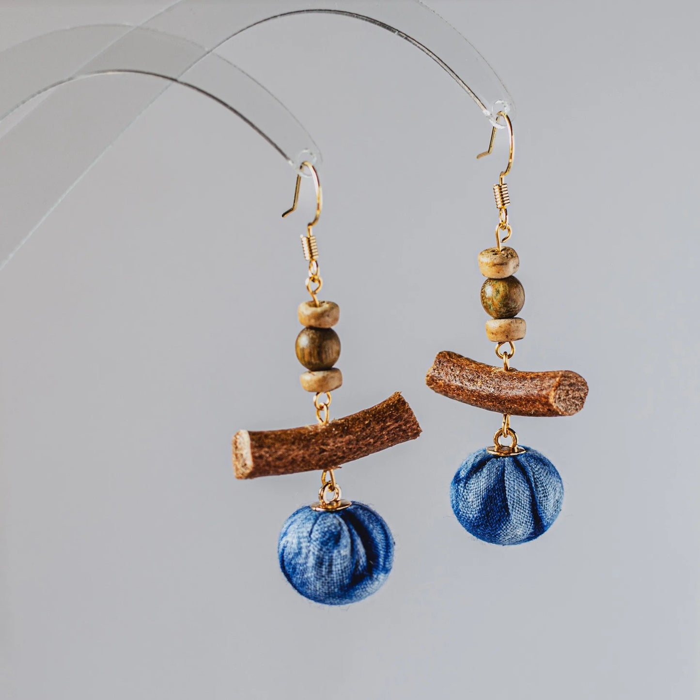 A pair of handmade indigo tie dye earrings with a shabby style, Chinese retro and ethnic style Women's Accessories