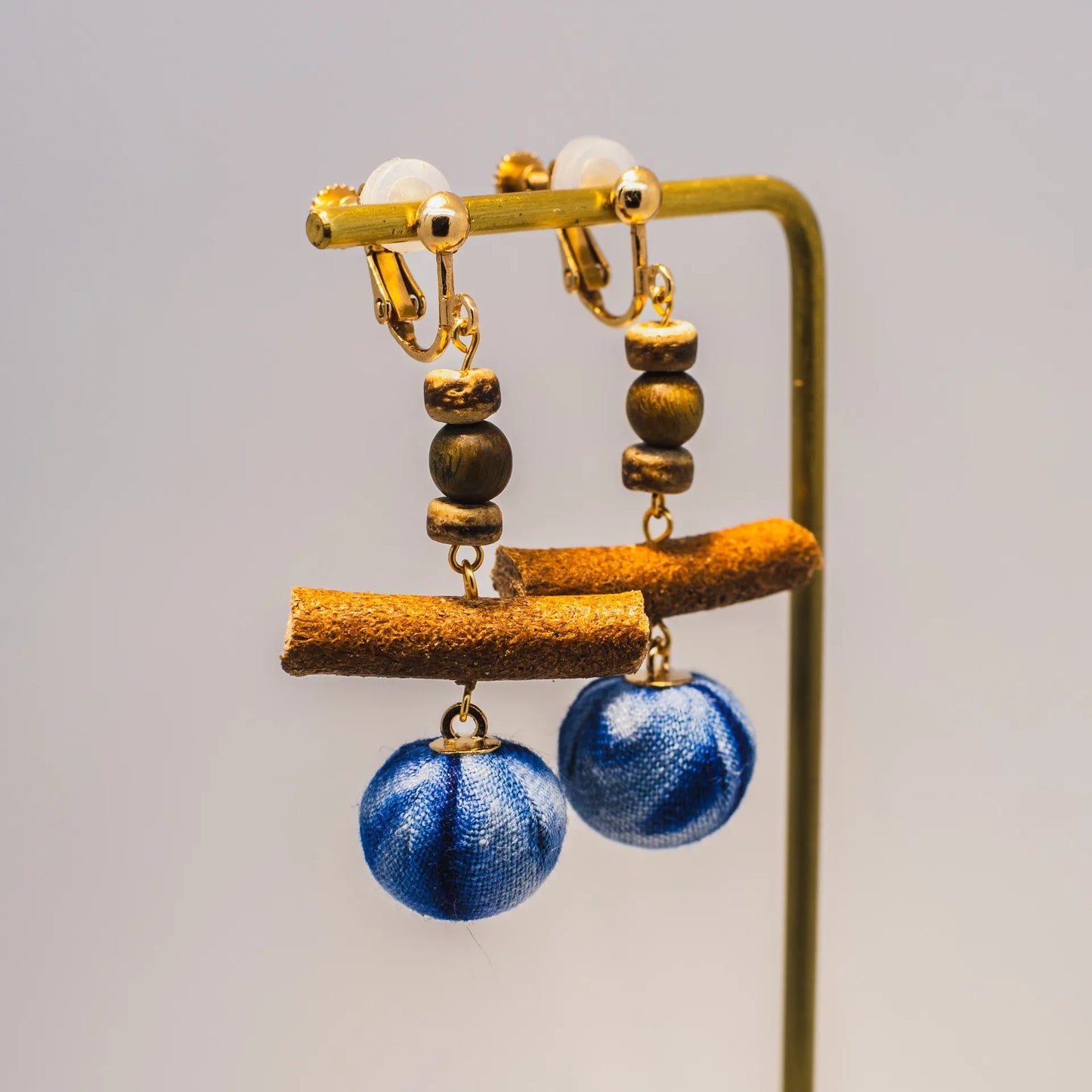 A pair of handmade indigo tie dye earrings with a shabby style, Chinese retro and ethnic style Women's Accessories