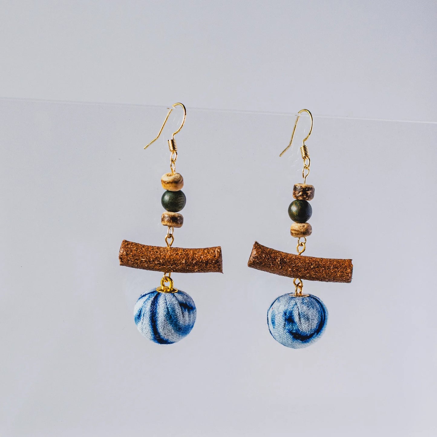 A pair of handmade indigo tie dye earrings with a shabby style, Chinese retro and ethnic style Women's Accessories