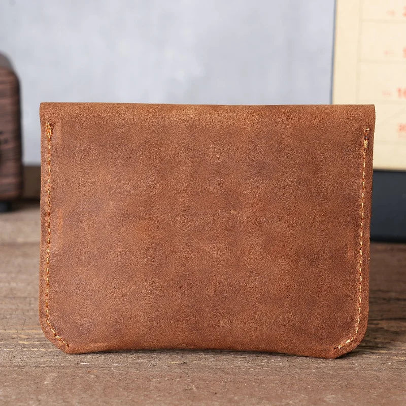 Simple Genuine Leather Card Holder Creative Retro Casual Mini Purse Wallet Crazy Horse Leather Small Business Cards Storage Case