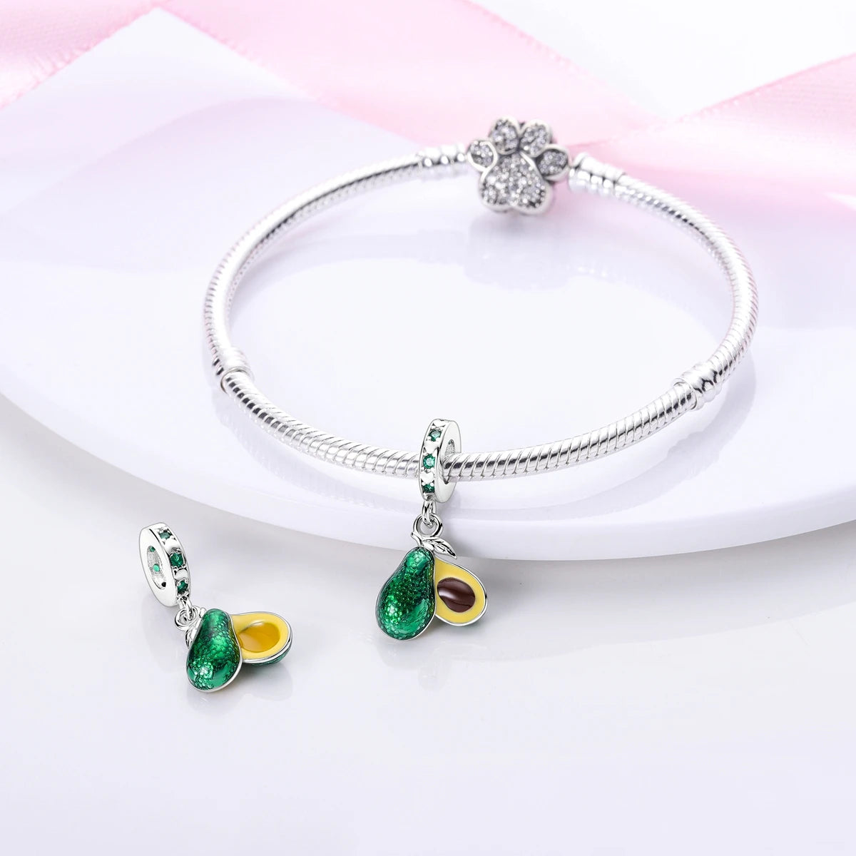 Silver Plated Charms For Woman Summer Green Cactus Avocado Beads Fit Original Pandora Bracelet Necklace DIY Dangle Charms