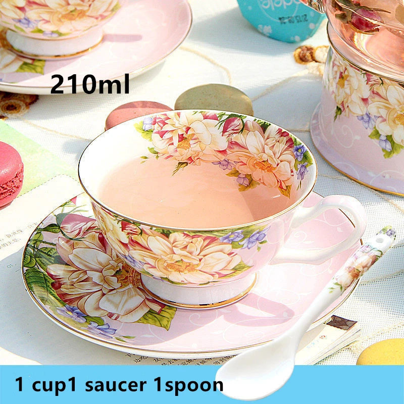 Europe Noble High-grade porcelain Tea Cup and Saucer Spoon English British Teaware Set Glass Teapot Tea Warmer set  Home Drinks