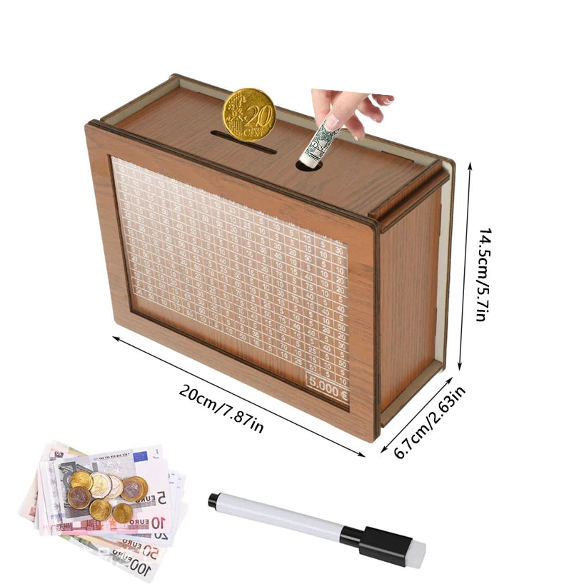 Money Box Wooden Piggy Bank Money Container for Cash Saving Treasure Coin Case 1000/5000/10000 Euro Helps The Habit of Saving