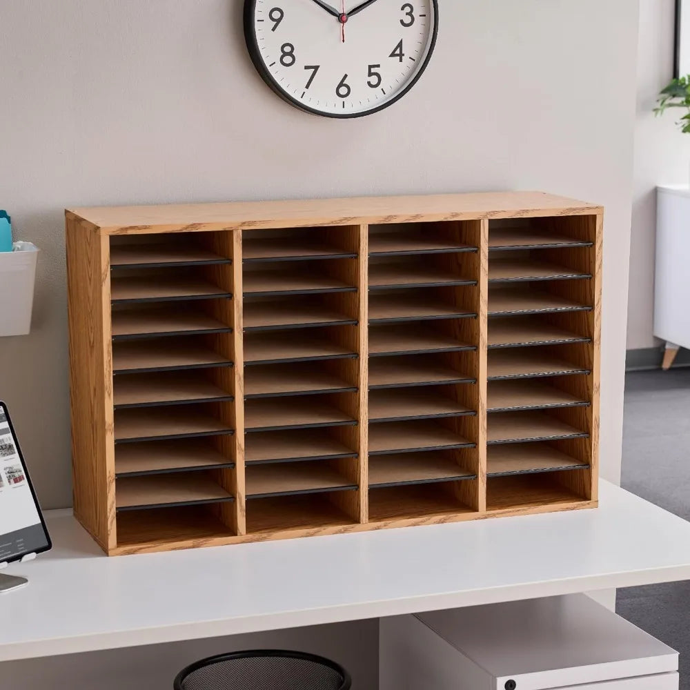 Wooden Paper and Mail Organizer for Home Office and Classroom, Adjustable Shelves and Stackable, 36 Compartments