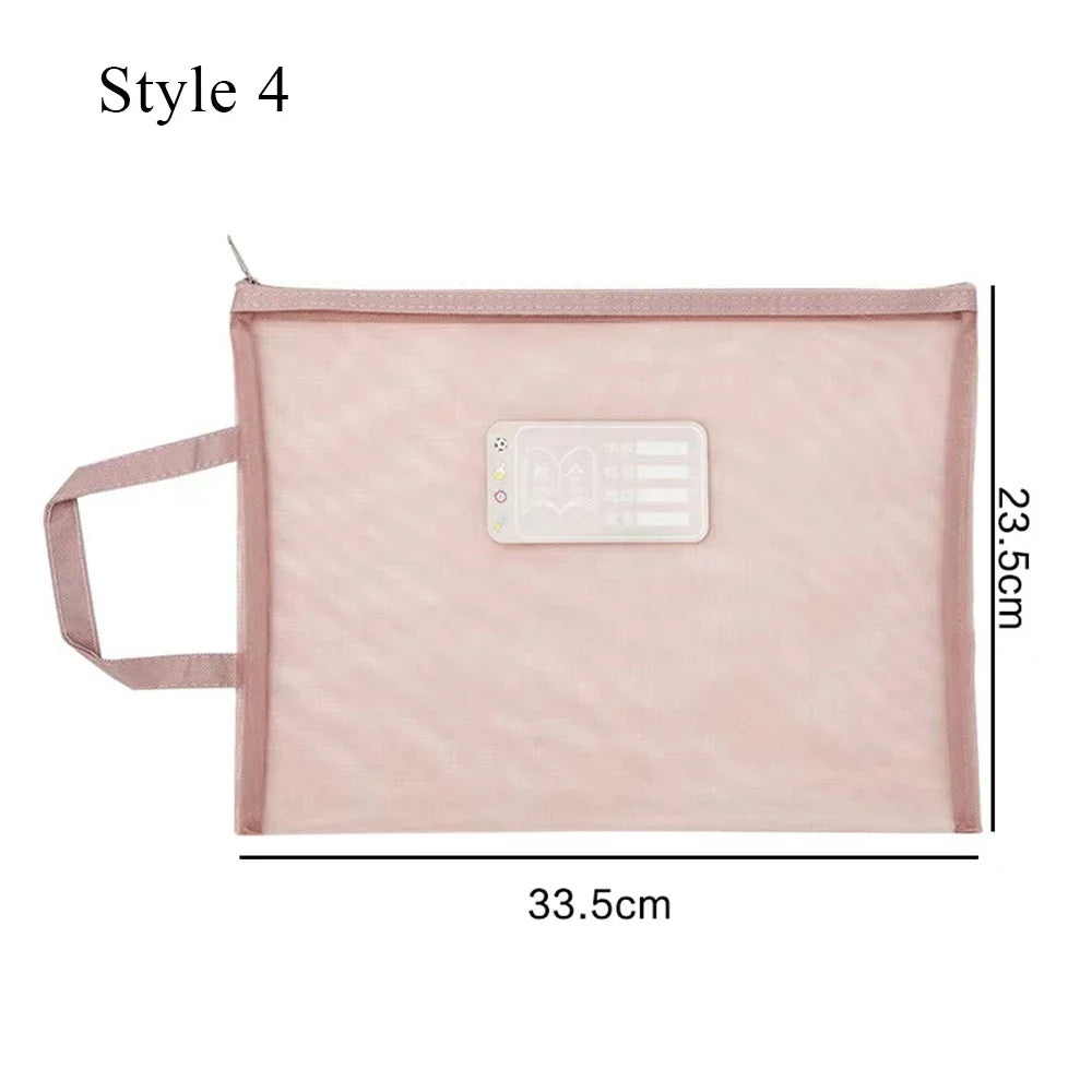 A4 Stationery Storage Bag Double-layer Mesh Zipper Bag Large Capacity Organizer Cosmetic Makeup Bag Transparent File Folders