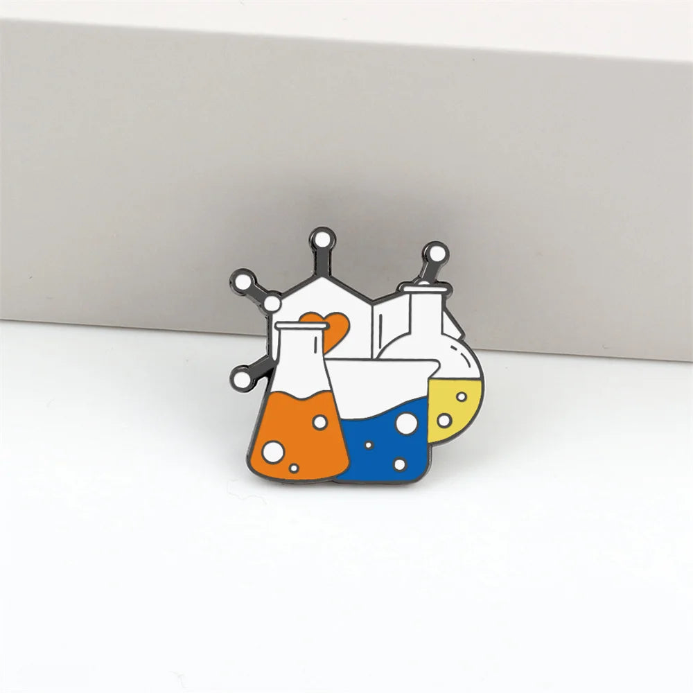 Science Enamel Pins Cartoon Chemistry Experiment Badge Element Molecular Structure Beaker Test Tube Brooches Bag Jewelry Gifts