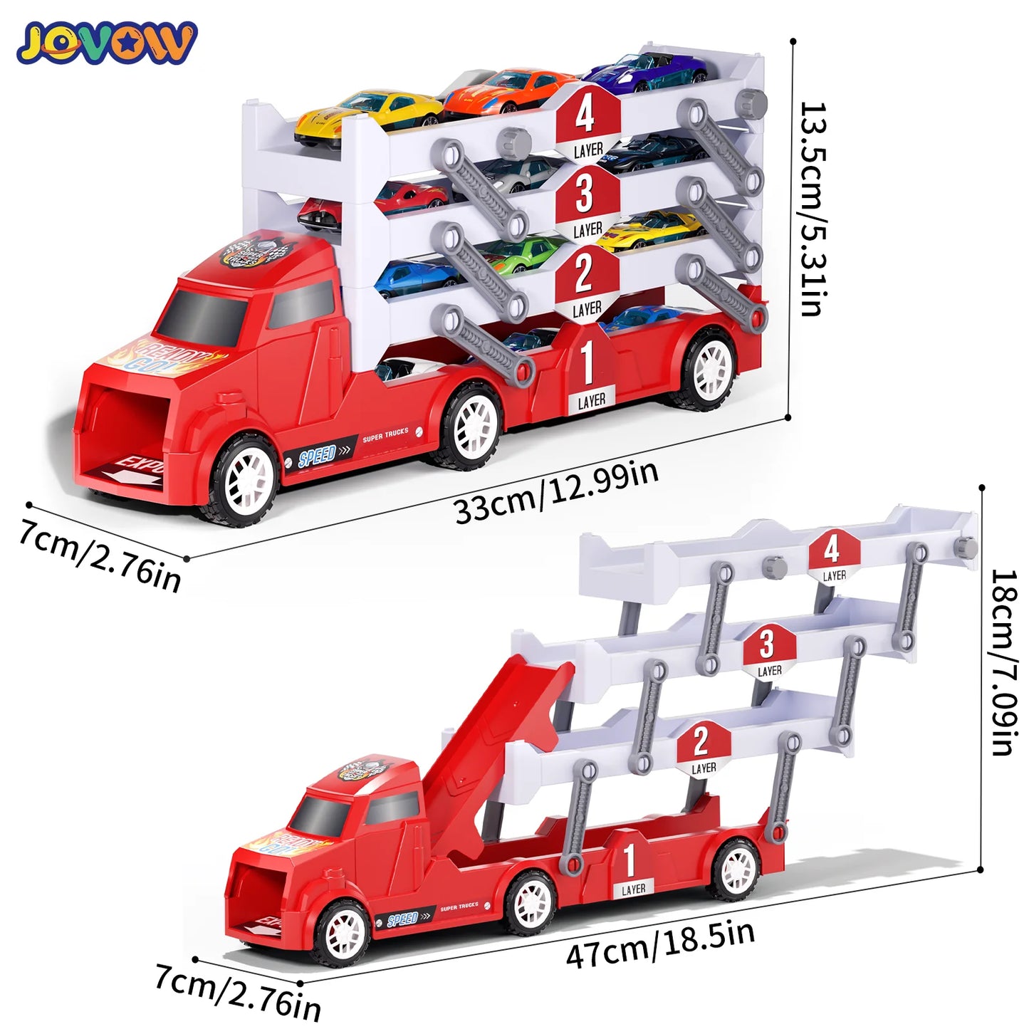 Children's large four layer folding deformation storage sliding catapult track container toy alloy car gift