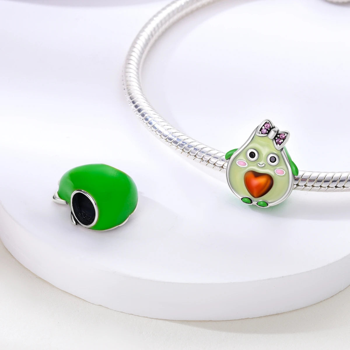 Silver Plated Charms For Woman Summer Green Cactus Avocado Beads Fit Original Pandora Bracelet Necklace DIY Dangle Charms