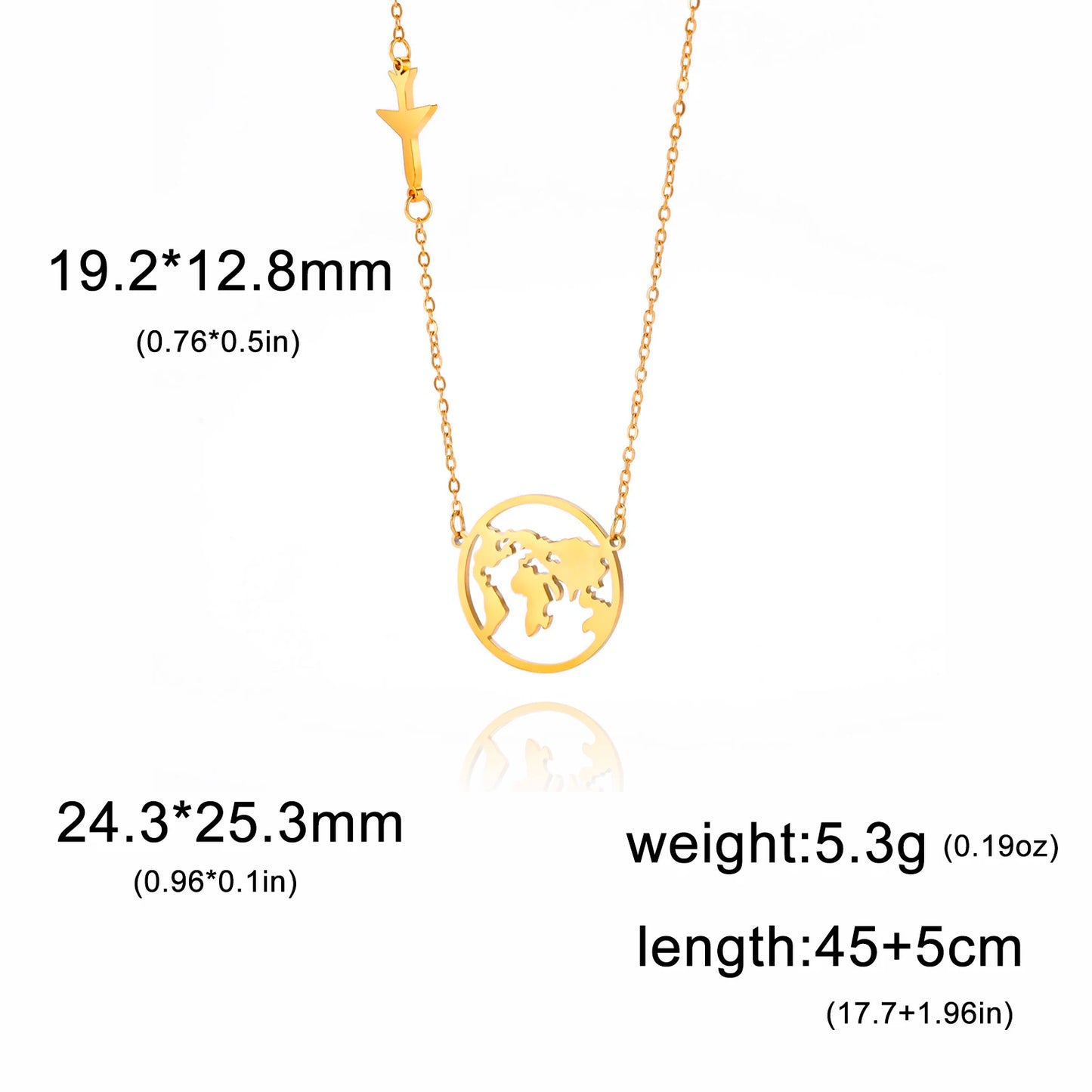 Skyrim Airplane Globe World Map Pendant Necklace Women Stainless Steel Gold Color Clavicle Chain Traveler Jewelry Birthday Gift