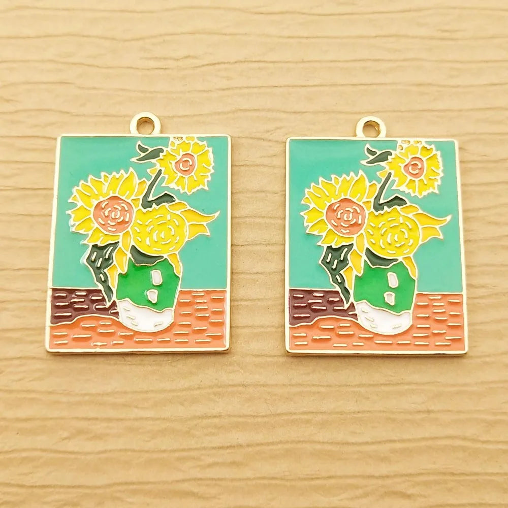 10pcs Enamel Abstract Painting Charm for Jewelry Making Earring Pendant Necklace Accessories Diy Supplies Zinc Alloy Gold Plated