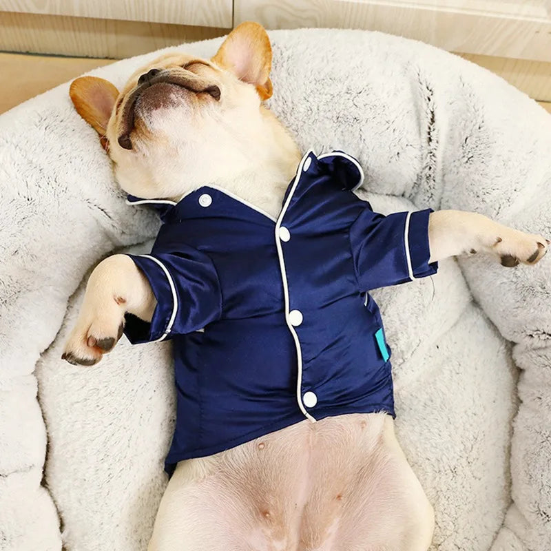 Luxury Pet Dog Pajamas Soft Silk French Bulldog Pajamas Pet Coat Clothing For Small Dogs Shih Tzu Puppy Cat Clothes XS-XL