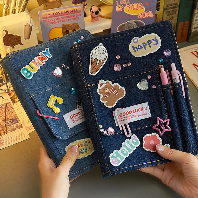 Creative Denim Notebooks Binder Journal Hand Ledger Diary With Pocket Girl Notebook Stationery Storage Korean School Supplies