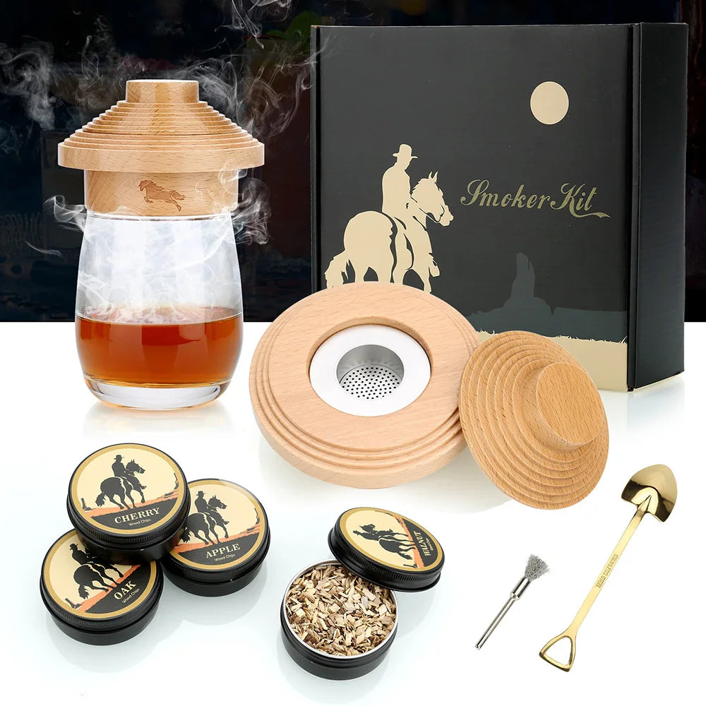 Cocktail Smoker Kit,Smoking Set with 4 Wood Chips,Old Fashioned Whiskey Smoker Drinks Kit,Cocktail Accessories for Whiskey,Drink