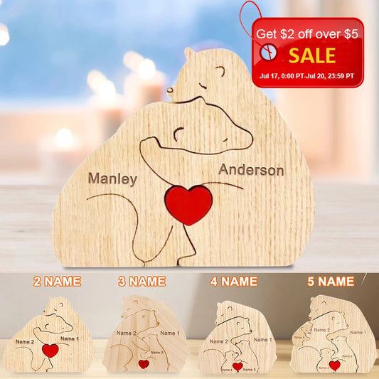 Custom Name Wooden Bear Family Ornaments Personalized Wood Carving Bear Puzzle Christmas Birthday Gift home decor action figure Valentines Gift