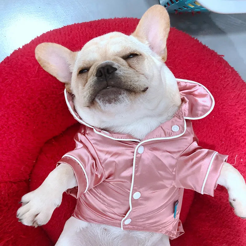 Luxury Pet Dog Pajamas Soft Silk French Bulldog Pajamas Pet Coat Clothing For Small Dogs Shih Tzu Puppy Cat Clothes XS-XL