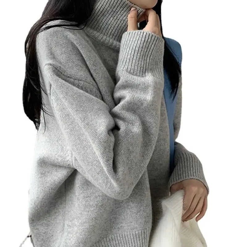 Turtleneck Cashmere Sweater Women Korean Style Oversized Knitted Pullovers Autumn Winter Casual Loose Solid  Sweater 2024