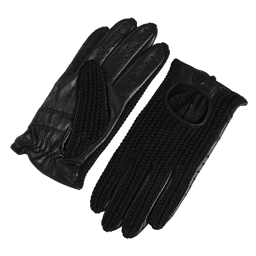 Men's Genuine Leather Driving Gloves motorcycle Fingerless Glove Sheepskin With Cotton Crochet