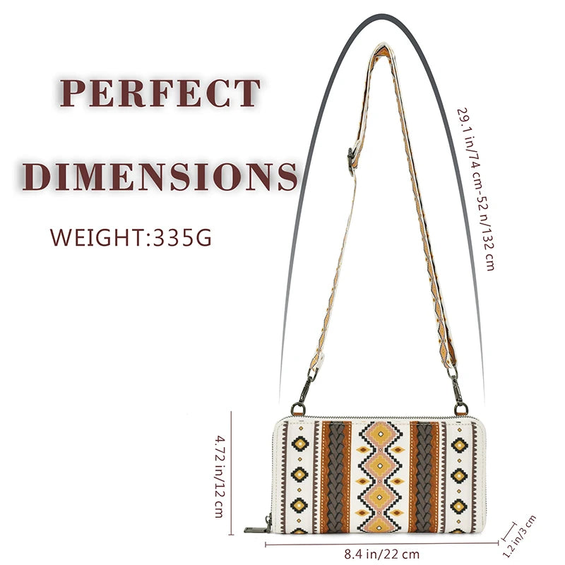 Fashion Bohemian Cowgirl Wallet Purse for Women Western Aztec Ethnic Clutch Wristlet Wallet with Credit Card Holder Shoulder Bag