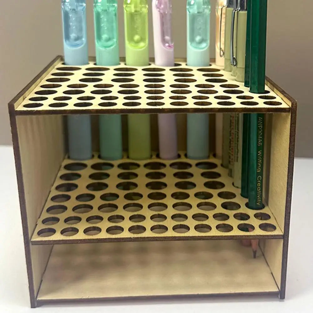 pen Holder Painting Brush Holder 67 Holes Wooden Paint Brush Square Display Stand Desk Organizer Makeup Brush Shelf Art Supply