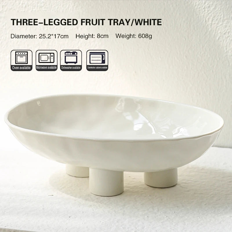 Household Fruit Plate Creative Salad Fruit Pan Tabletop Candy Plate Modern Minimalist Kitchen Tableware Three Legged High Legged