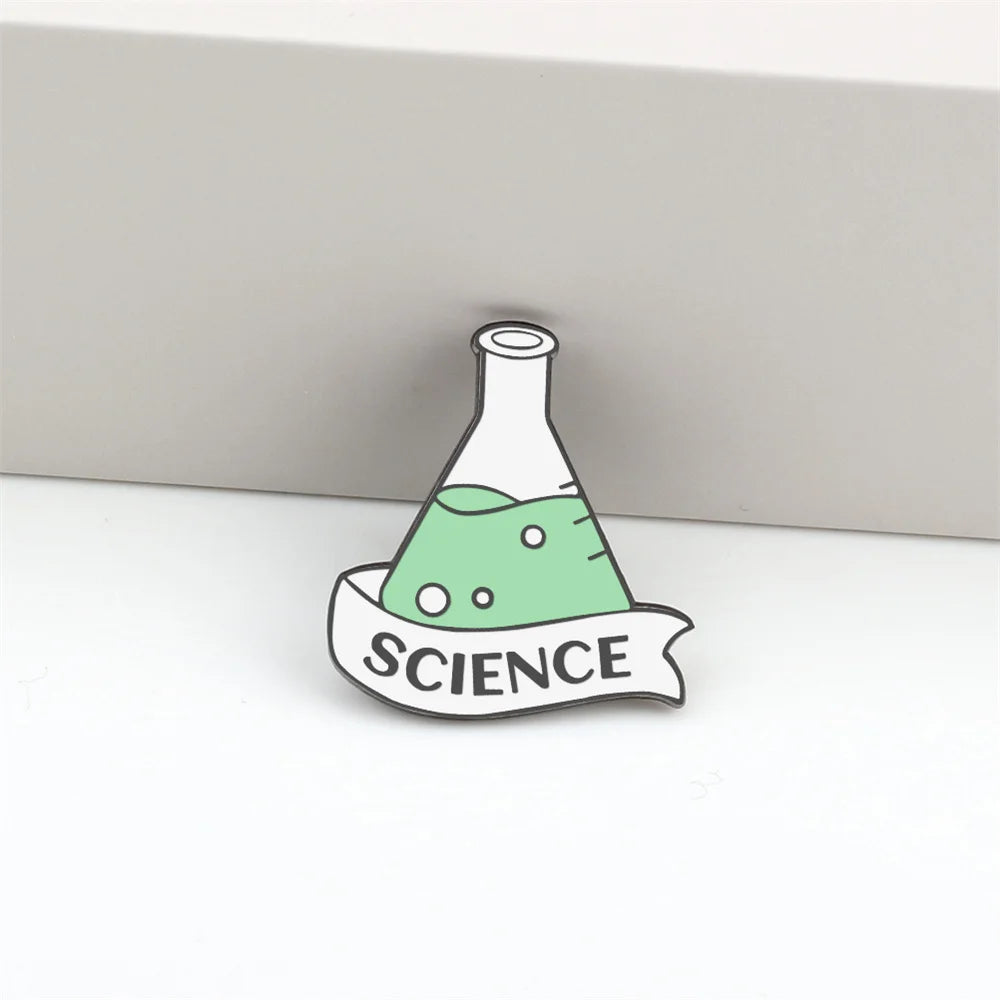 Science Enamel Pins Cartoon Chemistry Experiment Badge Element Molecular Structure Beaker Test Tube Brooches Bag Jewelry Gifts